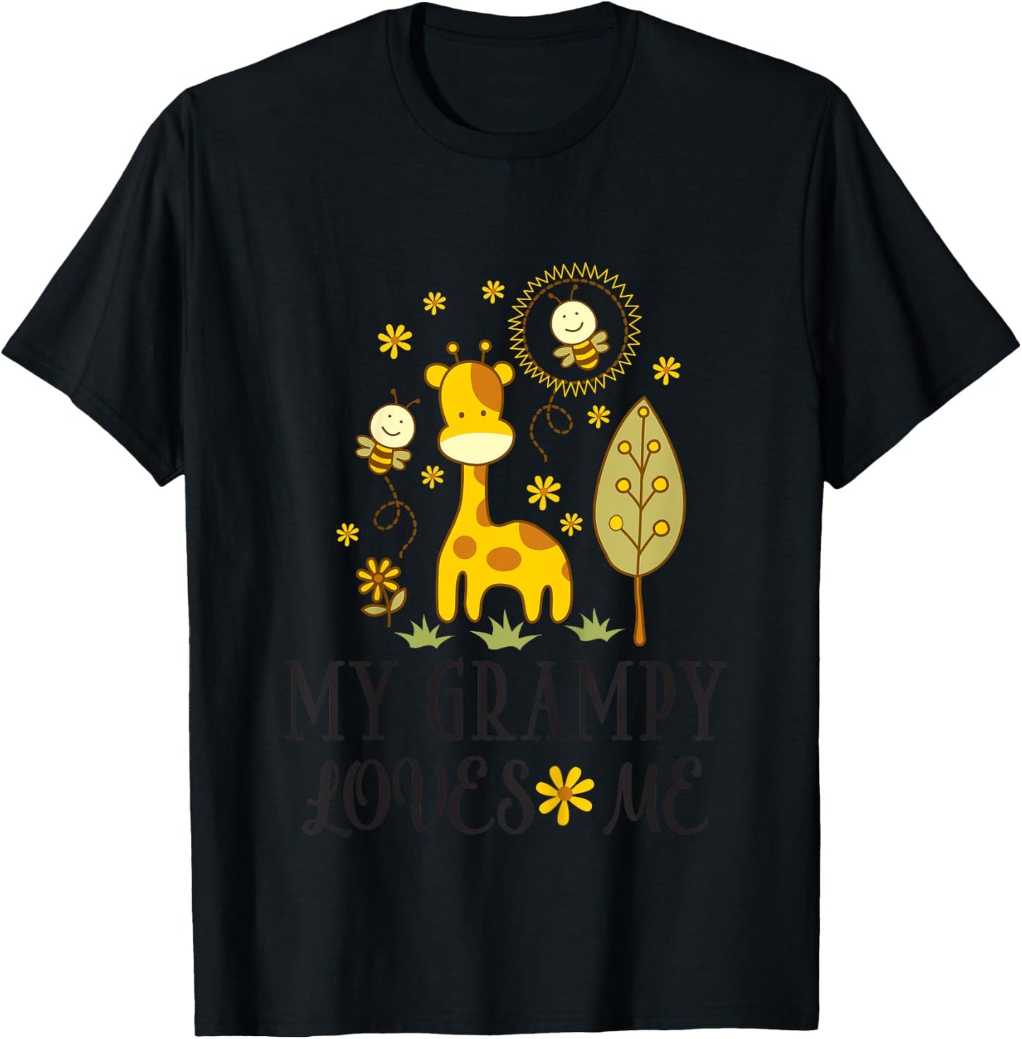 Kids My Grampy Loves Me Granddaughter Giraffe T-Shirt - T-Shirt | Black