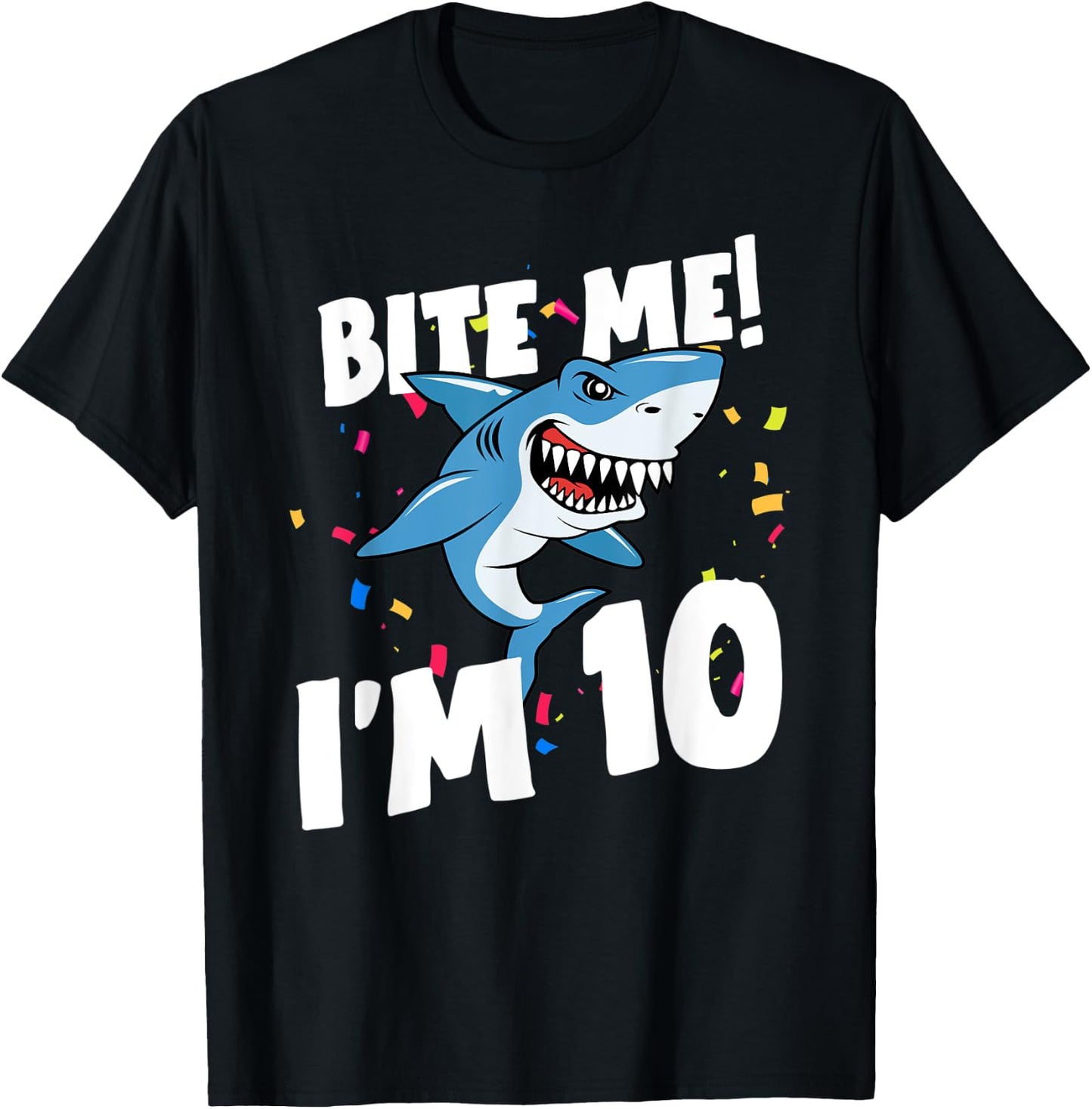 Boys 10 Years Old Happy Birthday Gifts Fun Party Shark Shirt T-Shirt - T-Shirt | Black