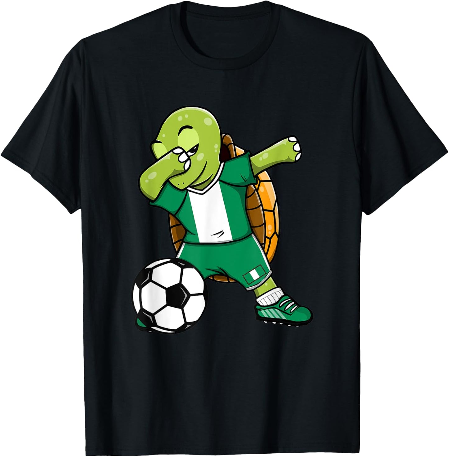 Dabbing Turtle Nigeria Soccer Fans Jersey Nigerian Football T-Shirt - T-Shirt | Black