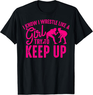 Funny Girl Wrestler Gift Cool Female Wrestling Lover Athlete T-Shirt - T-Shirt | Black