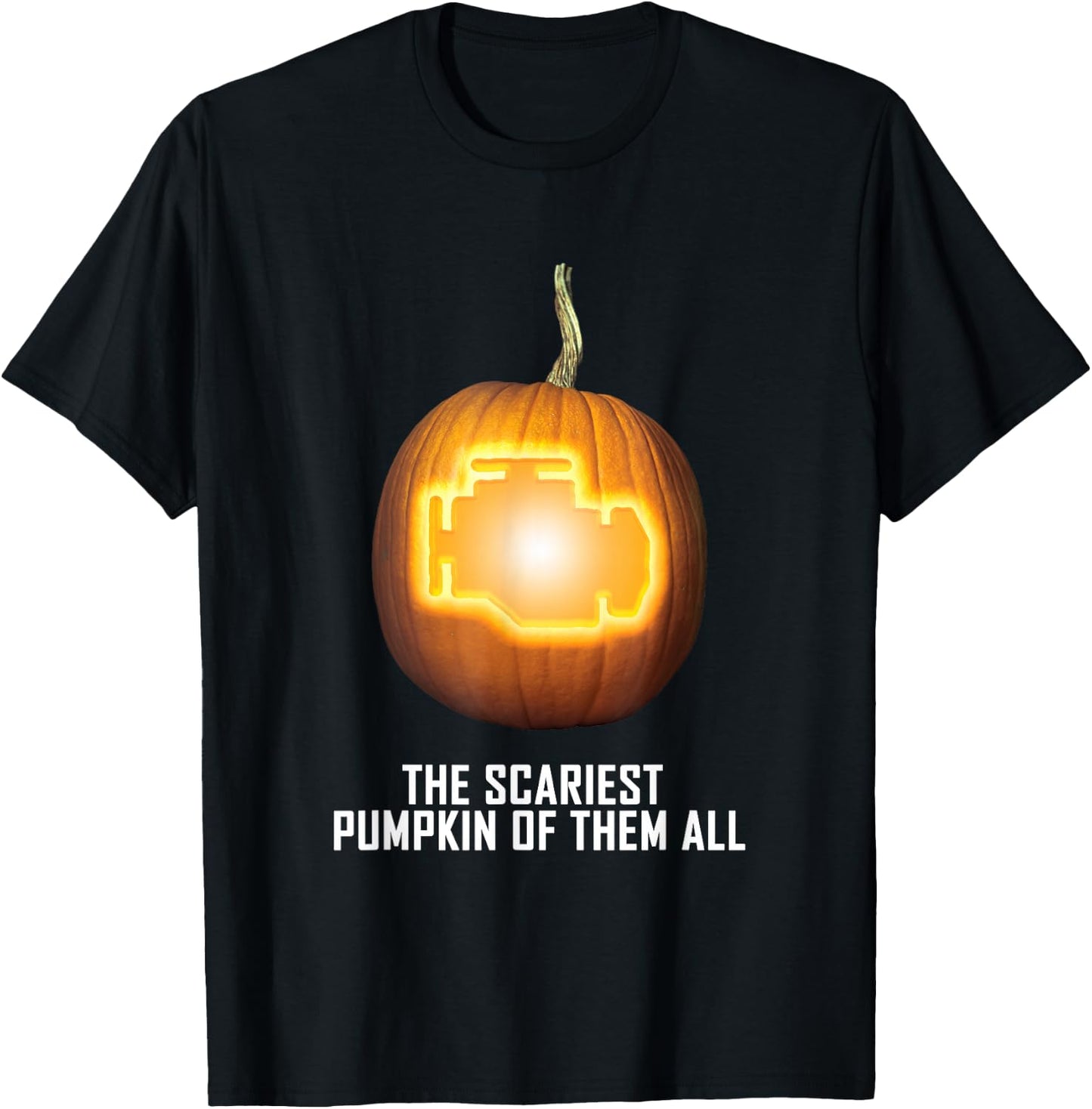 Scariest Pumpkin Funny Mechanic Halloween Check Engine T-Shirt - T-Shirt | Black