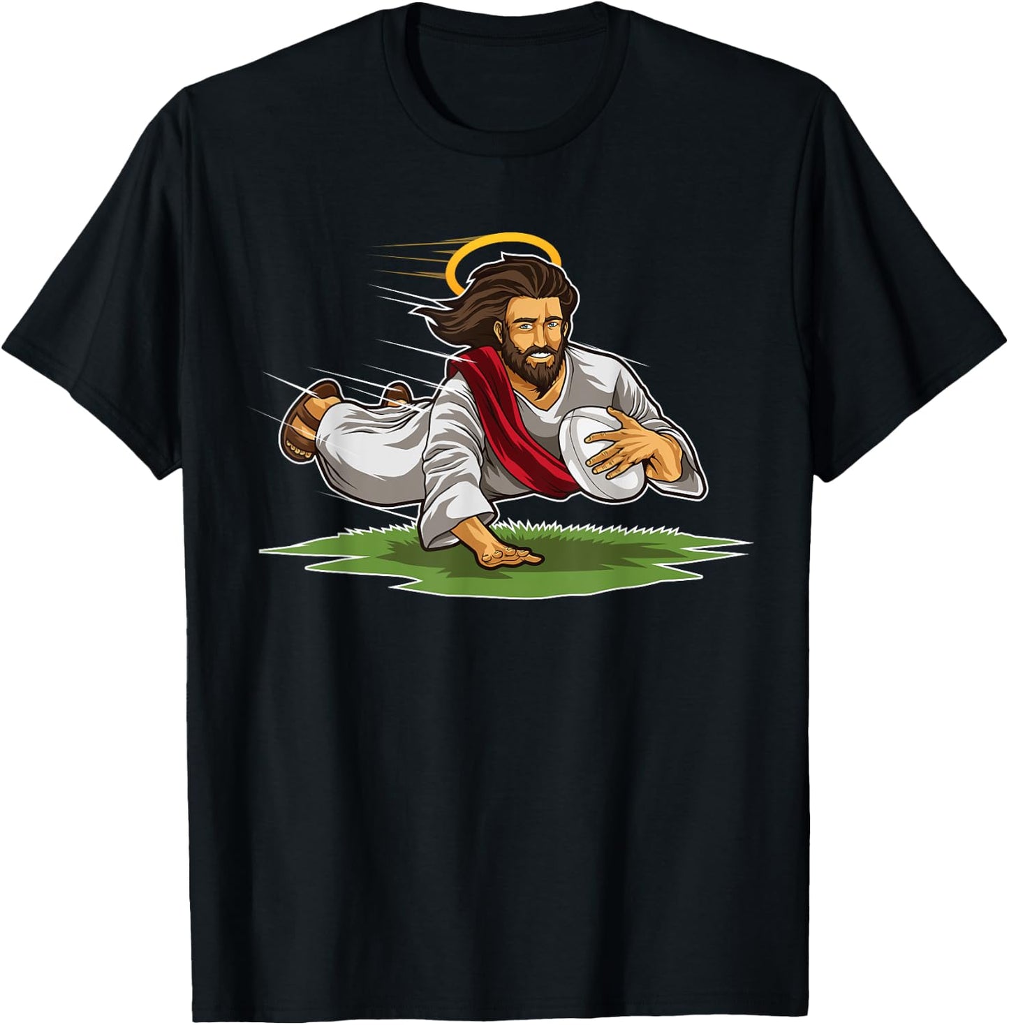 Rugby Jesus Scores Funny Rugby Illustration T-Shirt - T-Shirt | Black