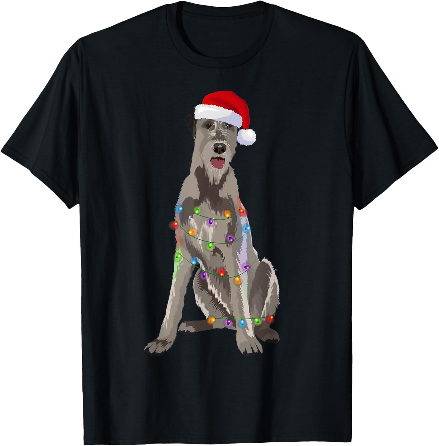 Irish Wolfhound Christmas Lights Xmas Dog Lover Men Women Kids T-Shirt - T-Shirt | Black
