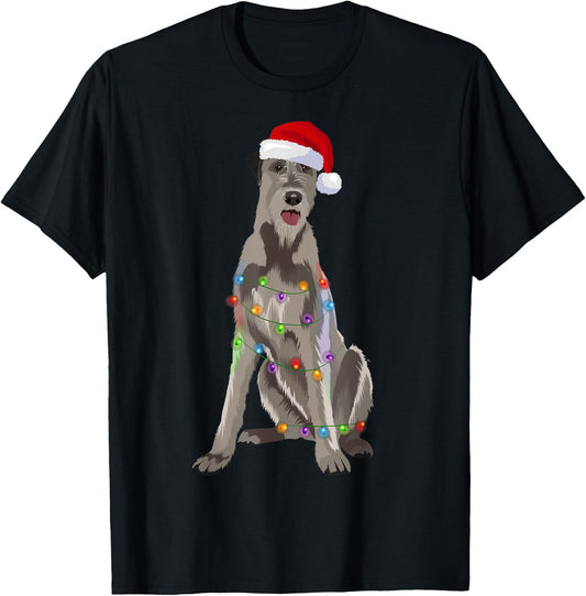 Irish Wolfhound Christmas Lights Xmas Dog Lover Men Women Kids T-Shirt - T-Shirt | Black