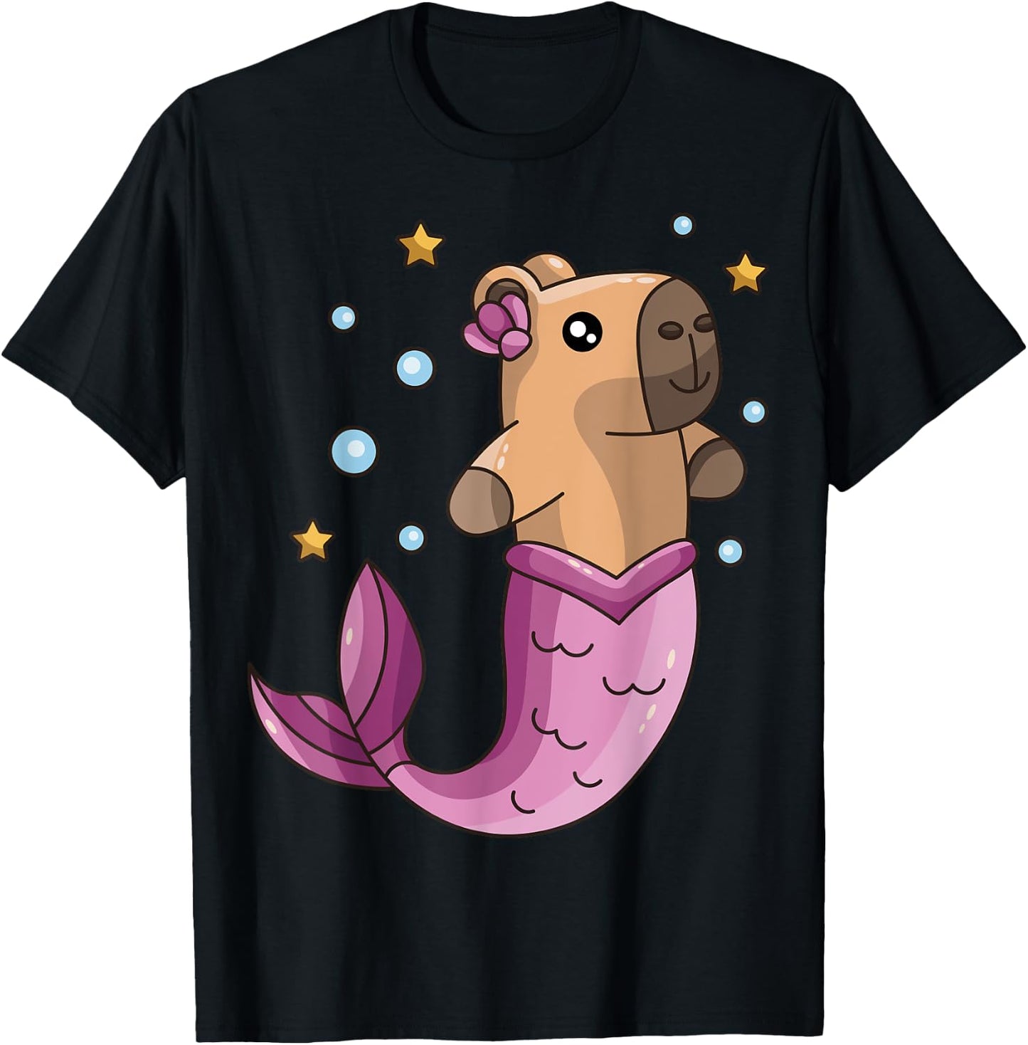 Capybara Mermaid Pink Costume Rodent Girls Under Sea Party T-Shirt - T-Shirt | Black