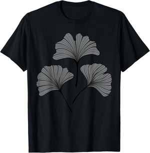 Leaves of Gingko Biloba Line Art T-Shirt - T-Shirt | Black