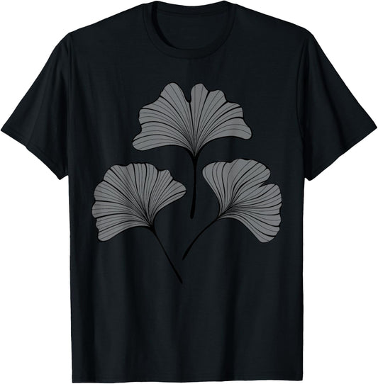 Leaves of Gingko Biloba Line Art T-Shirt - T-Shirt | Black