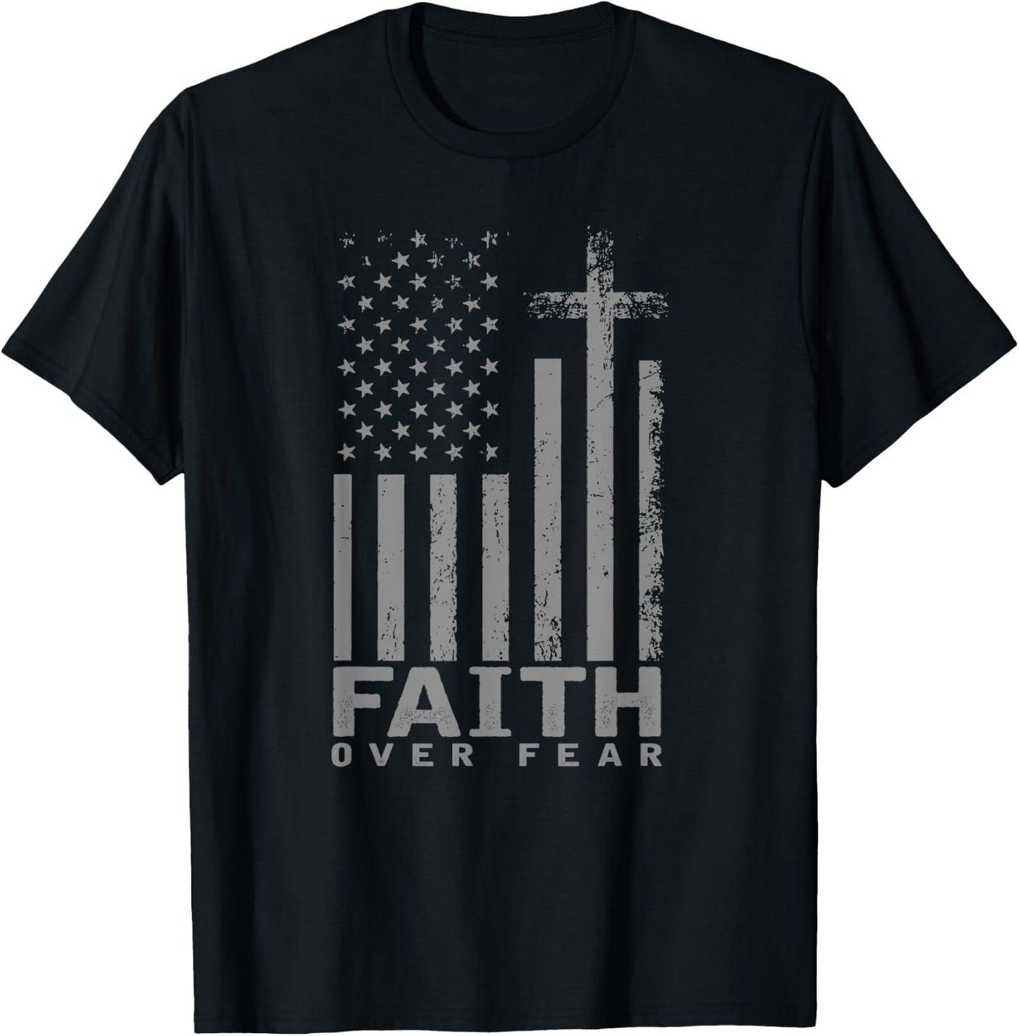 America Pride US Flag Faith Over Fear Prayer T-Shirt - T-Shirt | Black