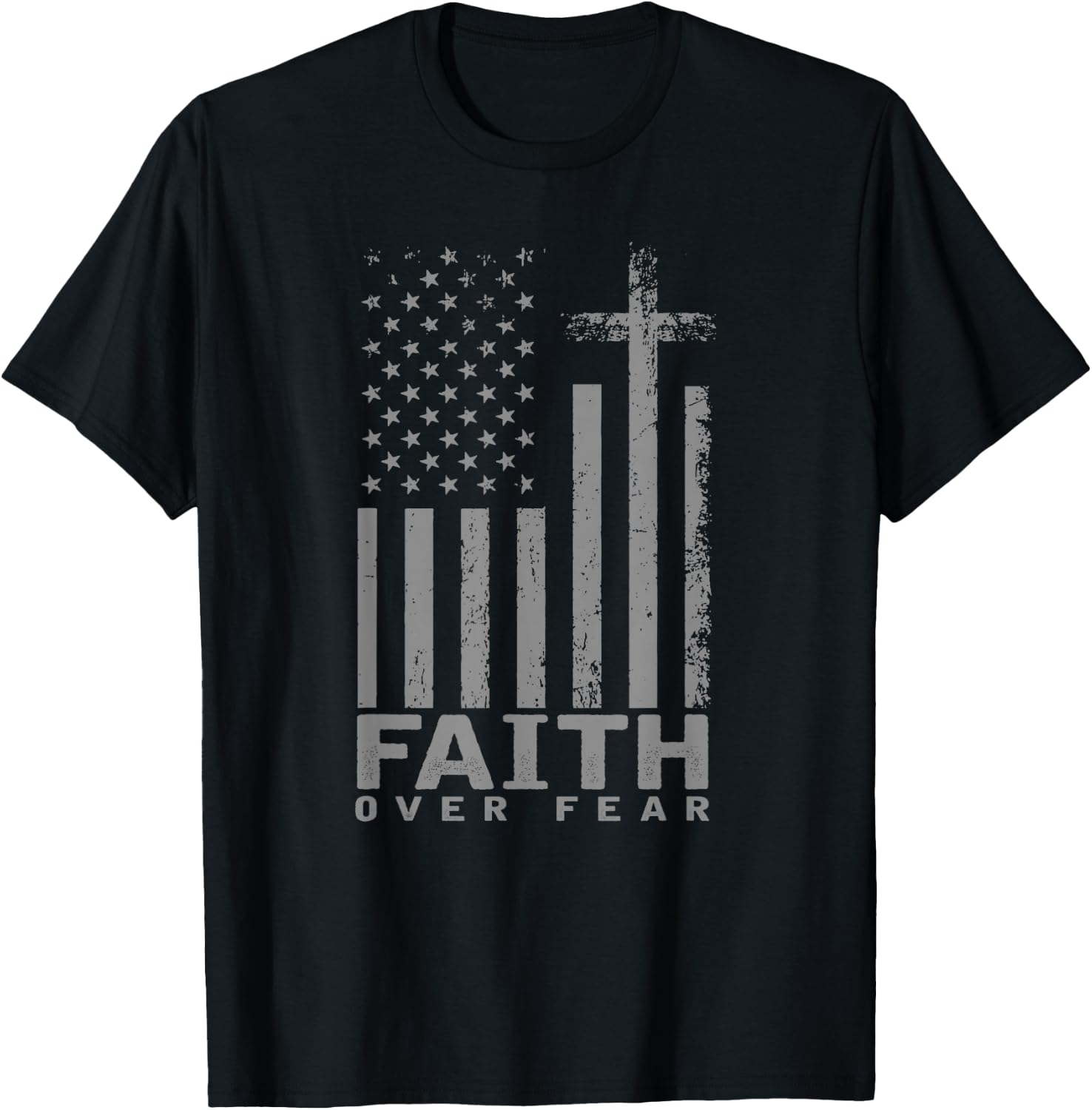 America Pride US Flag Faith Over Fear Prayer T-Shirt - T-Shirt | Black