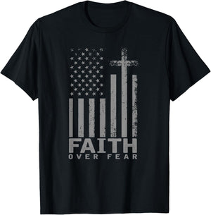 America Pride US Flag Faith Over Fear Prayer T-Shirt - T-Shirt | Black