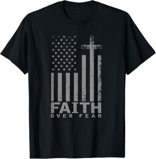 America Pride US Flag Faith Over Fear Prayer T-Shirt - T-Shirt | Black