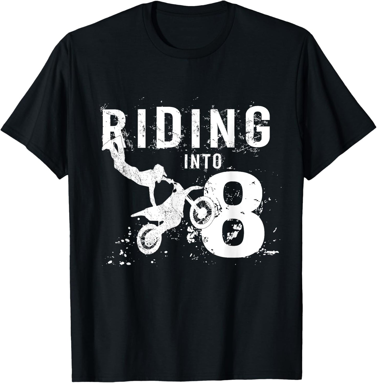 Riding Into 8 Years Old 8th Birthday Boy Dirt Bike Party T-Shirt - T-Shirt | Black