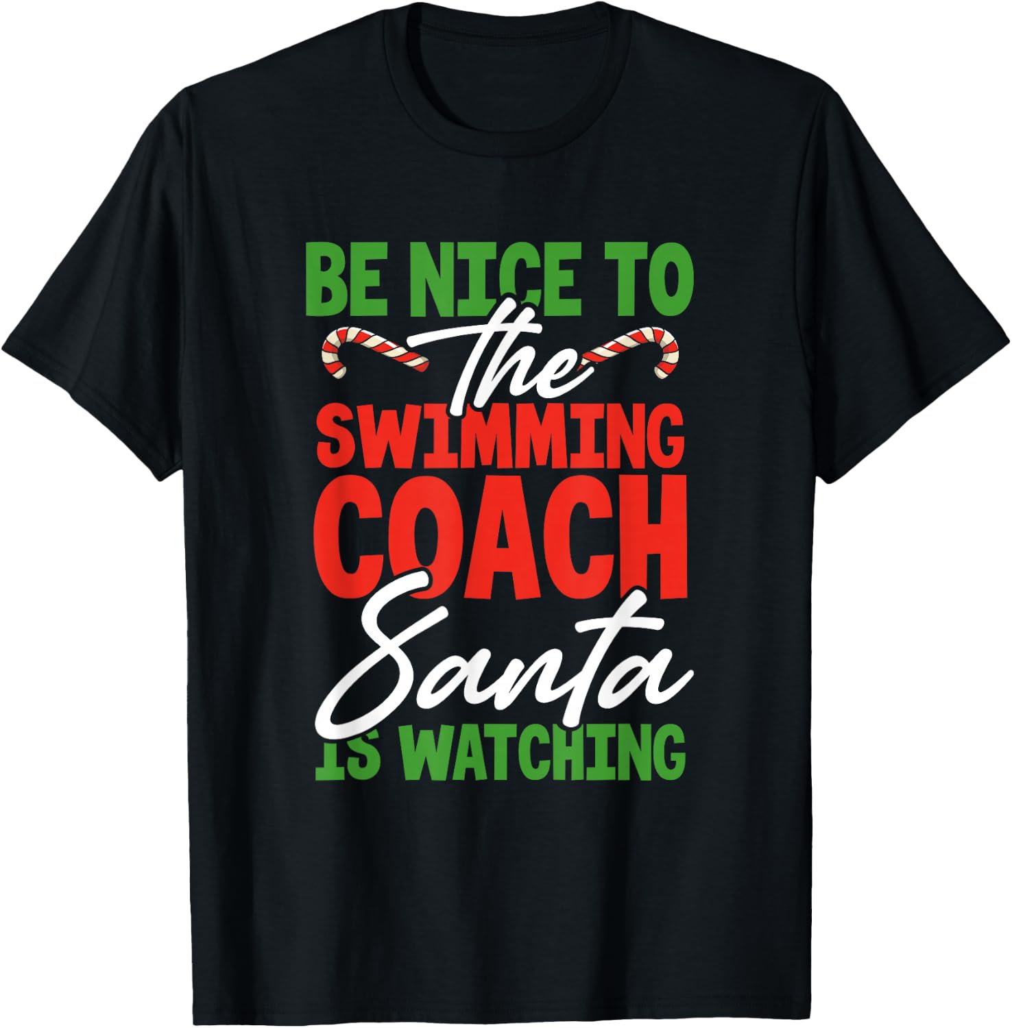Swimming Coach Gifts Christmas Funny Xmas Swimming Santa T-Shirt - T-Shirt | Black