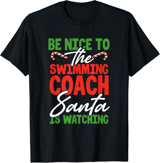 Swimming Coach Gifts Christmas Funny Xmas Swimming Santa T-Shirt - T-Shirt | Black