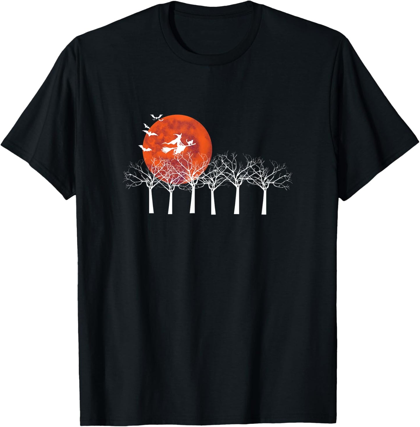 Halloween Witch Cat Moon Flight T-Shirt - T-Shirt | Black