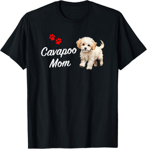 Cavapoo Dog Mom Cavapoo Cute White Design with Puppy Paws T-Shirt - T-Shirt | Black