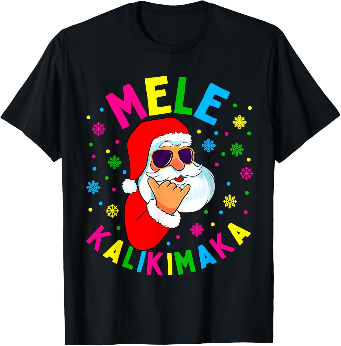 Mele Kalikimaka Christmas Santa Claus Shaka Hawaii Gift T-Shirt - T-Shirt | Black