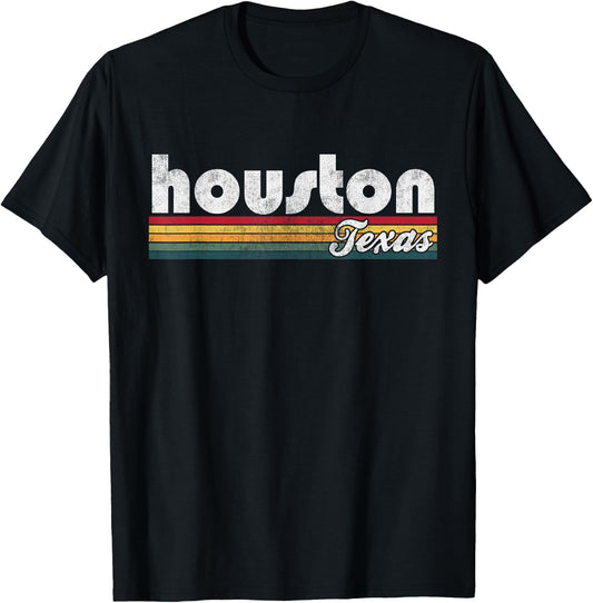 Houston Texas Vintage 70's 80's Retro Style Men Women Gift T-Shirt - T-Shirt | Black