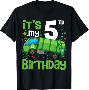 It's My 5th Birthday Garbage Truck 5 Year Old Birthday Boy T-Shirt - T-Shirt | Black