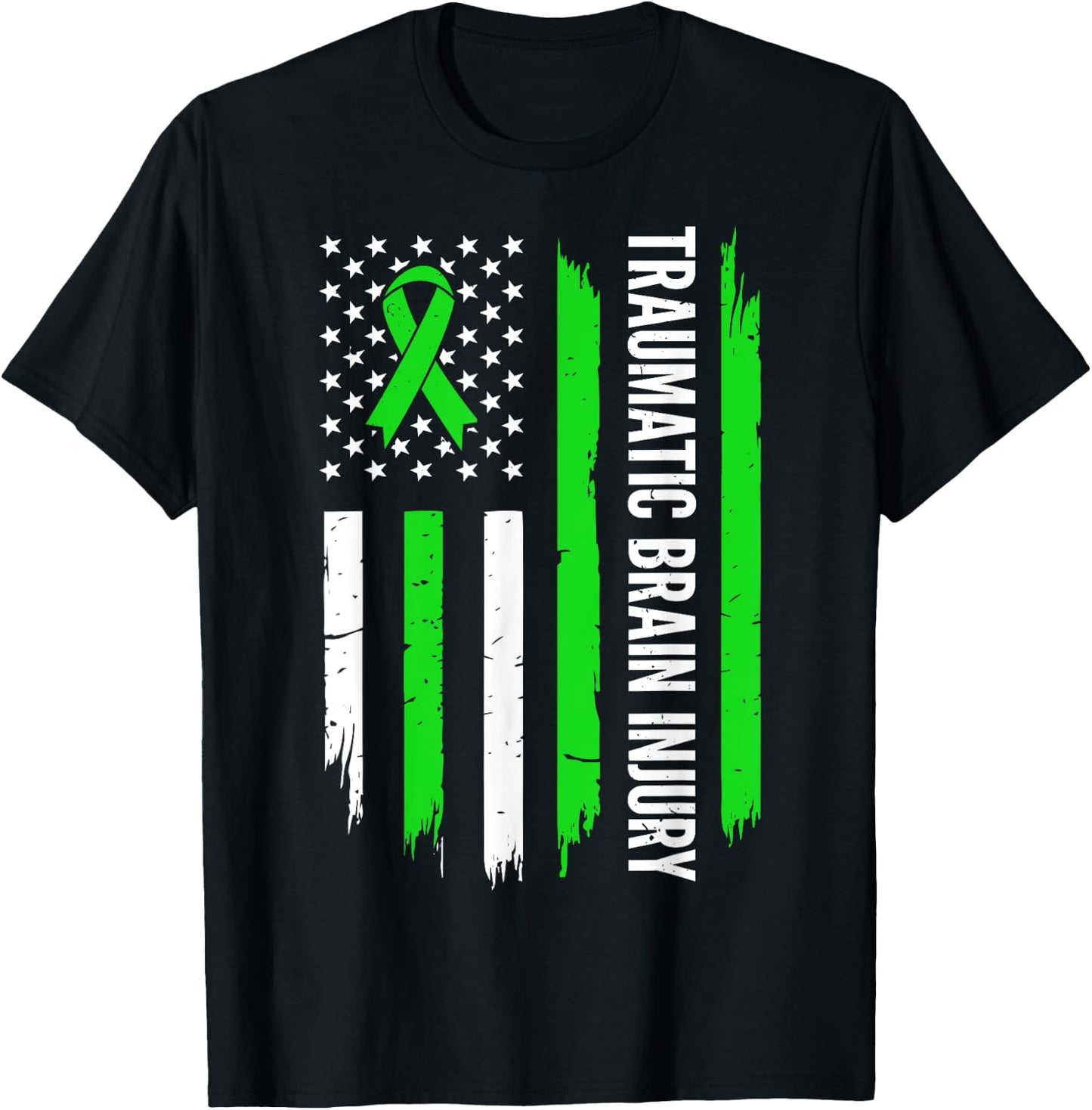 Traumatic Brain Injury Awareness American Flag TBI Survivor T-Shirt - T-Shirt | Black