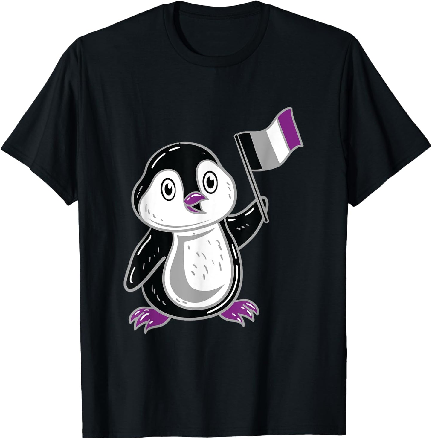 Penguin With Asexual Pride Flag T-Shirt - T-Shirt | Black