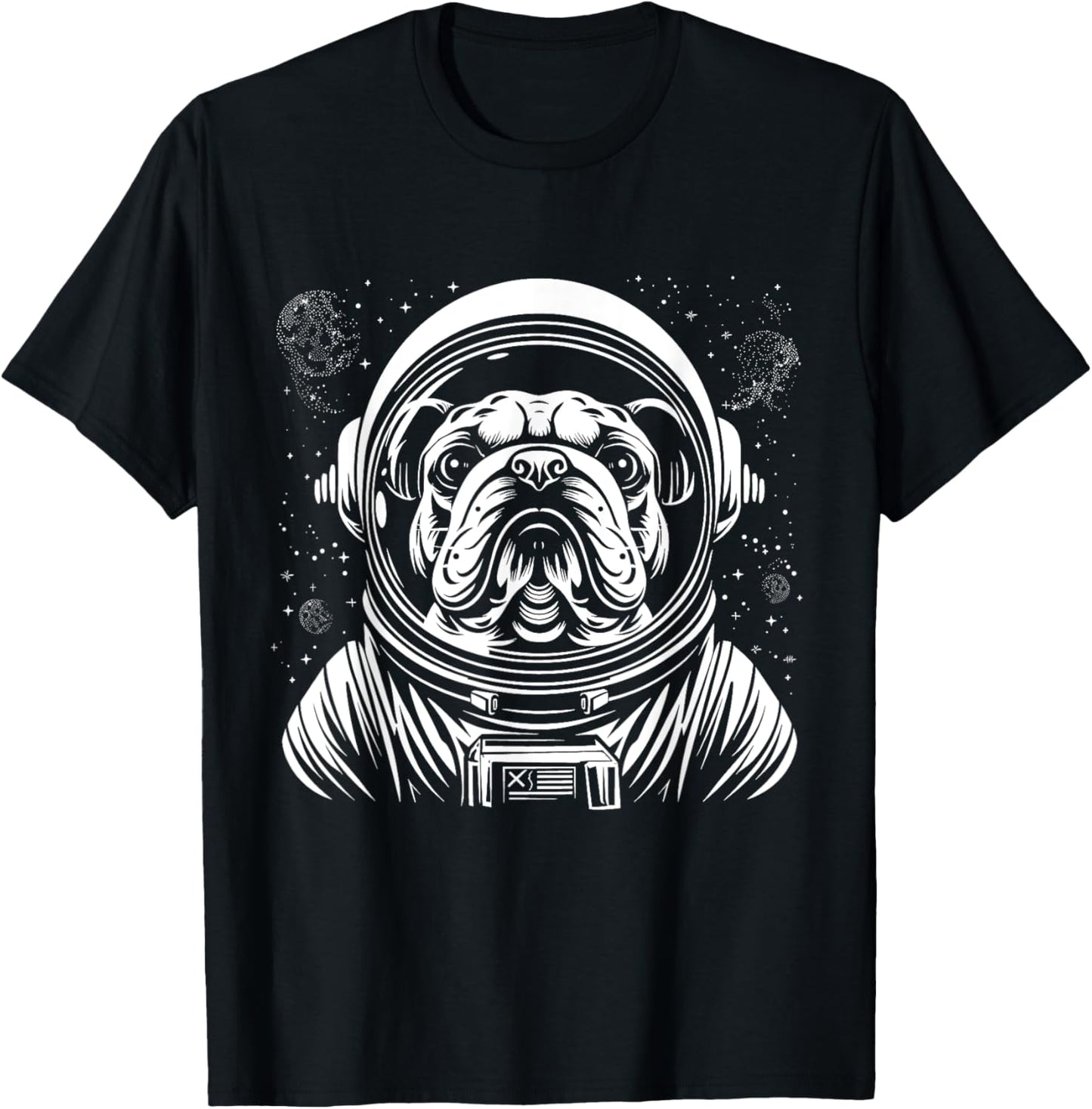 Bulldog Astronaut Funny Cute Dog Space Suit Men Women Kids T-Shirt - T-Shirt | Black