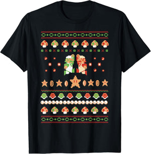 Super Mario 8-Bit Christmas Sweater Style T-Shirt - T-Shirt | Black