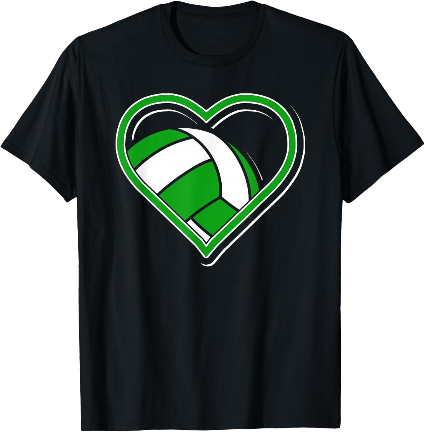 Green Volleyball Heart for Volleyball Lovers T-Shirt - T-Shirt | Black