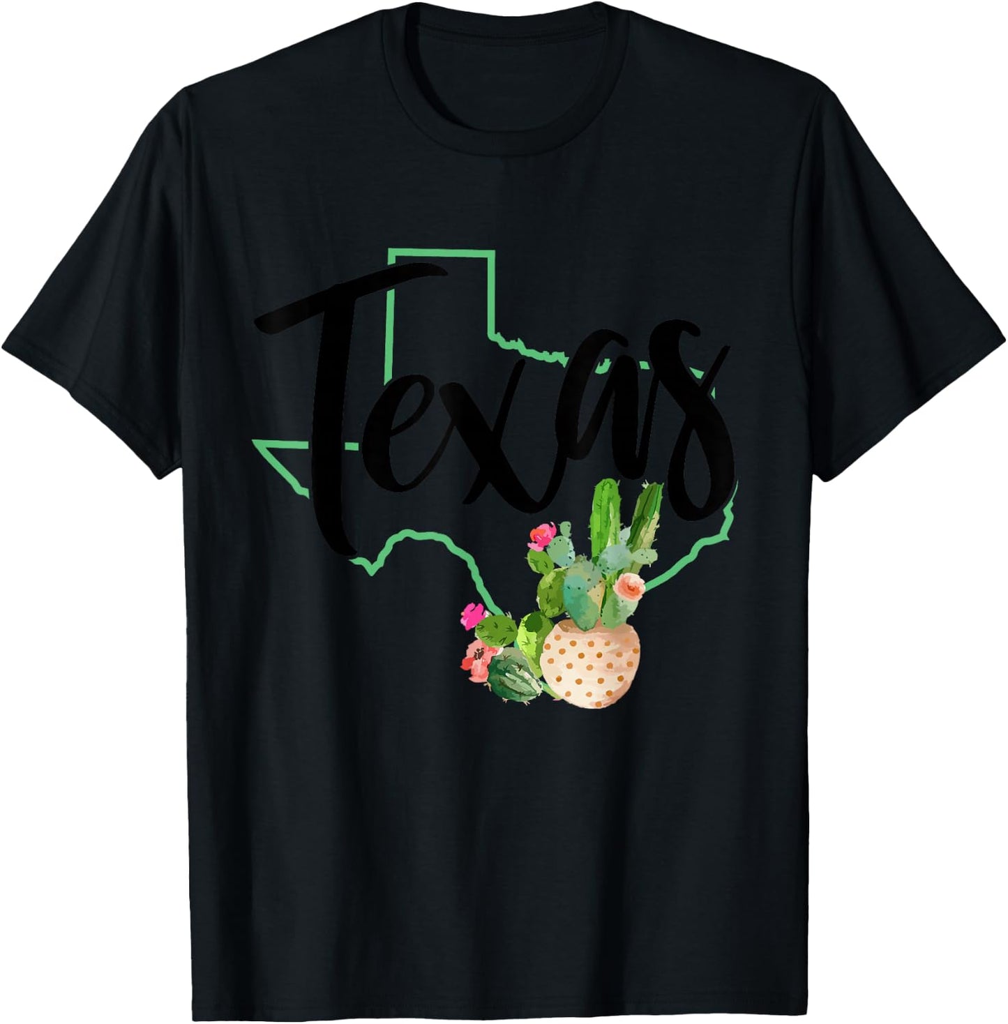 Texas State Map Pride Cactus Vintage Texas T-Shirt - T-Shirt | Black