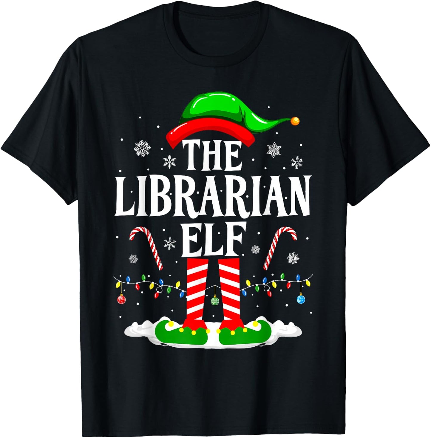 The Librarian Elf Xmas Funny Book Lover Christmas Books T-Shirt - T-Shirt | Black