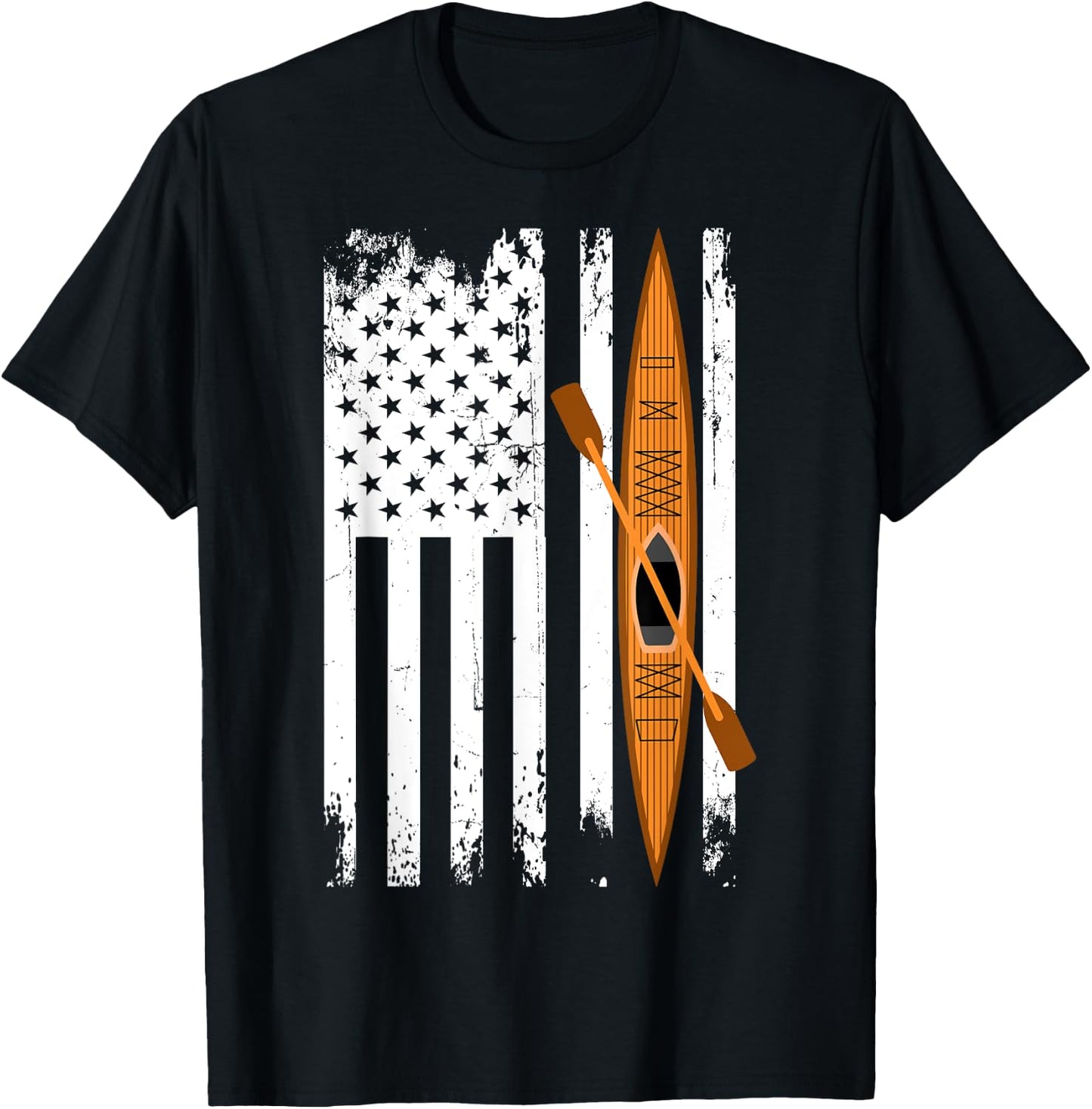 Kayak US Flag Kayaking Outdoor Adventurer Athletic Kayaker T-Shirt - T-Shirt | Black