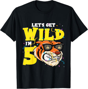 5th Birthday Tiger Lets Get Wild 5 Year Old Boy Girl T-Shirt - T-Shirt | Black