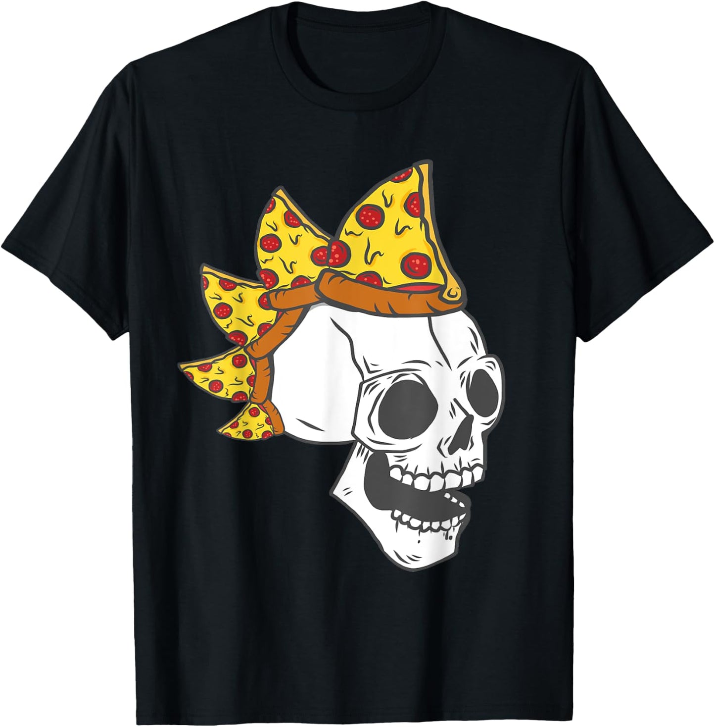 Pizza Mohawk Hair Rocker Skull Halloween Kids Costumes Gifts T-Shirt - T-Shirt | Black
