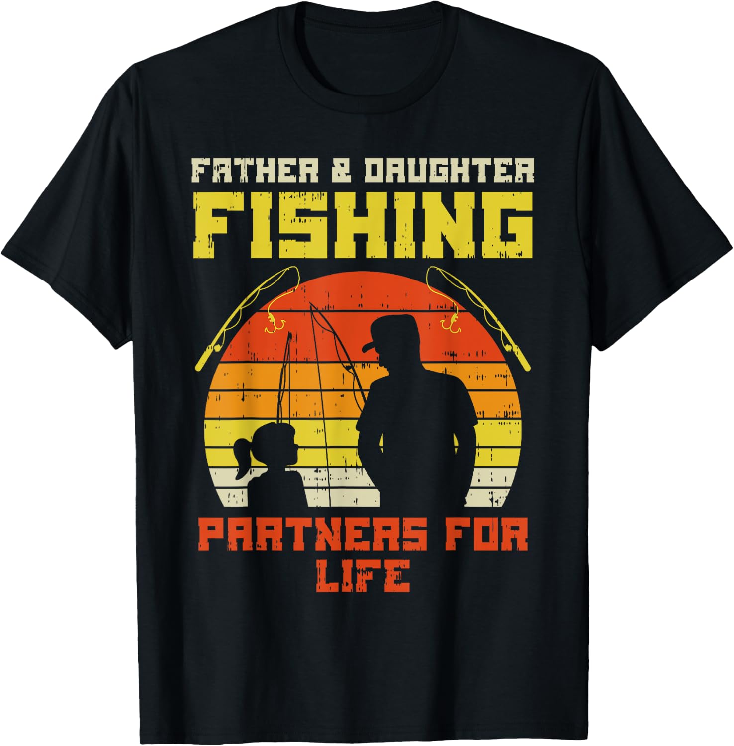Father Daughter Fishing Partner For Life Retro Matching Gift T-Shirt - T-Shirt | Black