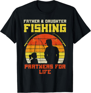 Father Daughter Fishing Partner For Life Retro Matching Gift T-Shirt - T-Shirt | Black