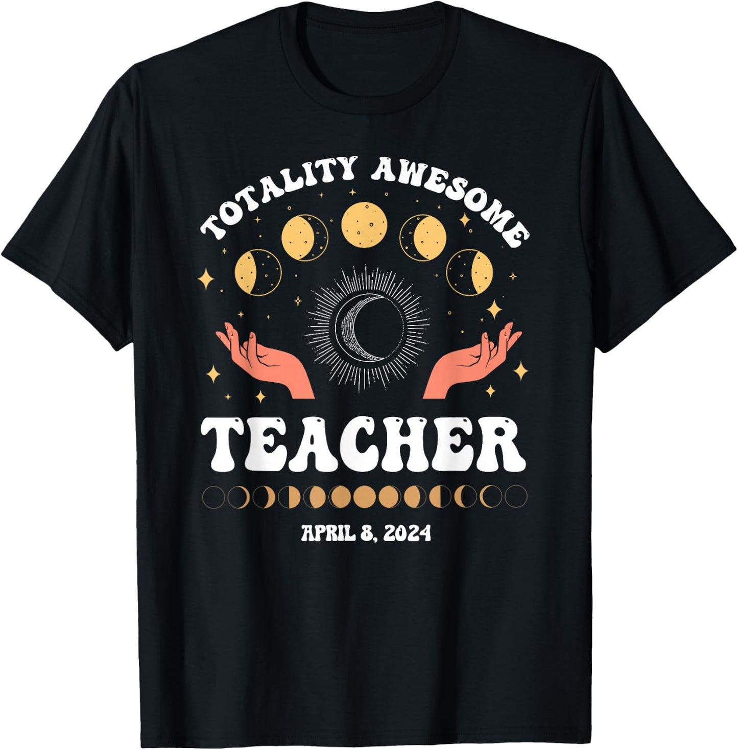 Vintage Solar Eclipse School Teacher 2024 April 8 Educator T-Shirt - T-Shirt | Black