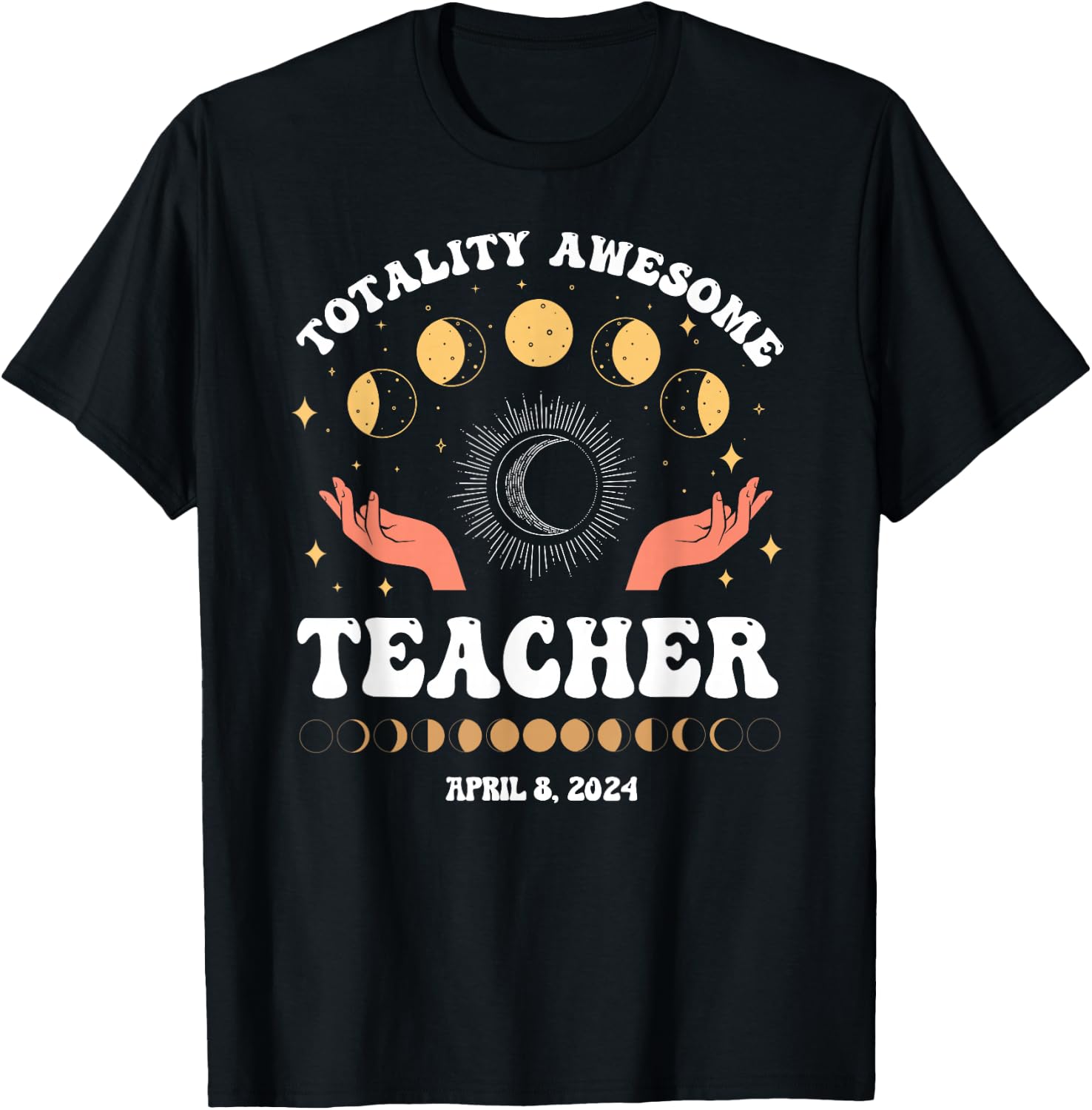 Vintage Solar Eclipse School Teacher 2024 April 8 Educator T-Shirt - T-Shirt | Black