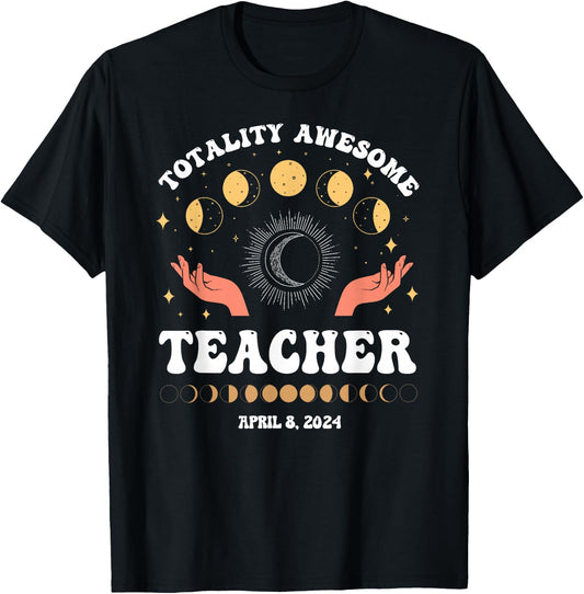 Vintage Solar Eclipse School Teacher 2024 April 8 Educator T-Shirt - T-Shirt | Black