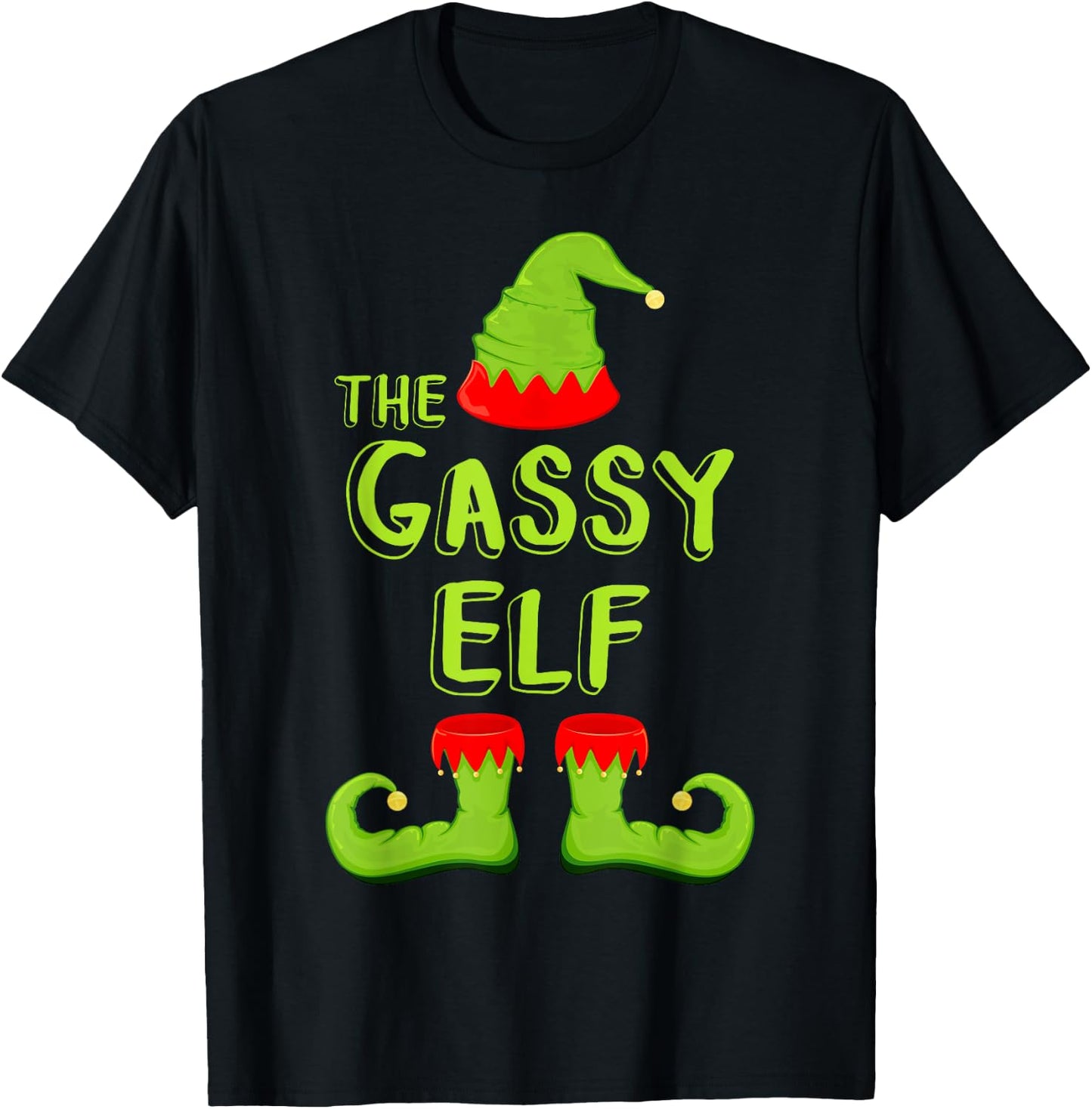 The Gassy Elf Matching Christmas Elf Shirt T-Shirt - T-Shirt | Black