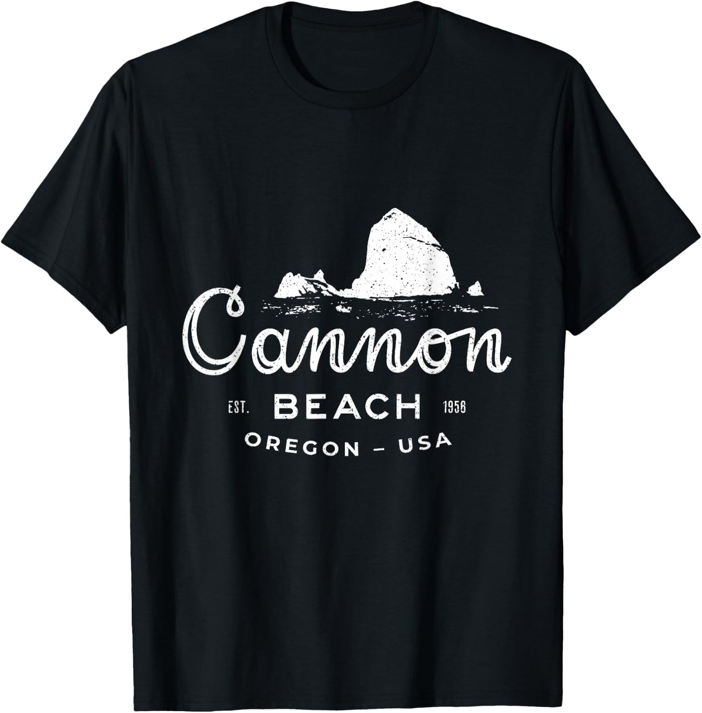 Haystack Rock Cannon Beach Oregon Vintage Travel Souvenir T-Shirt - T-Shirt | Black