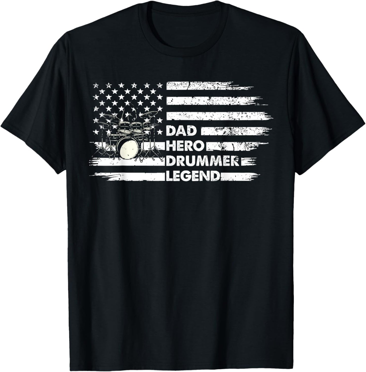 Distressed Drum Set Dad Hero Drummer Legend Fathers Day T-Shirt - T-Shirt | Black