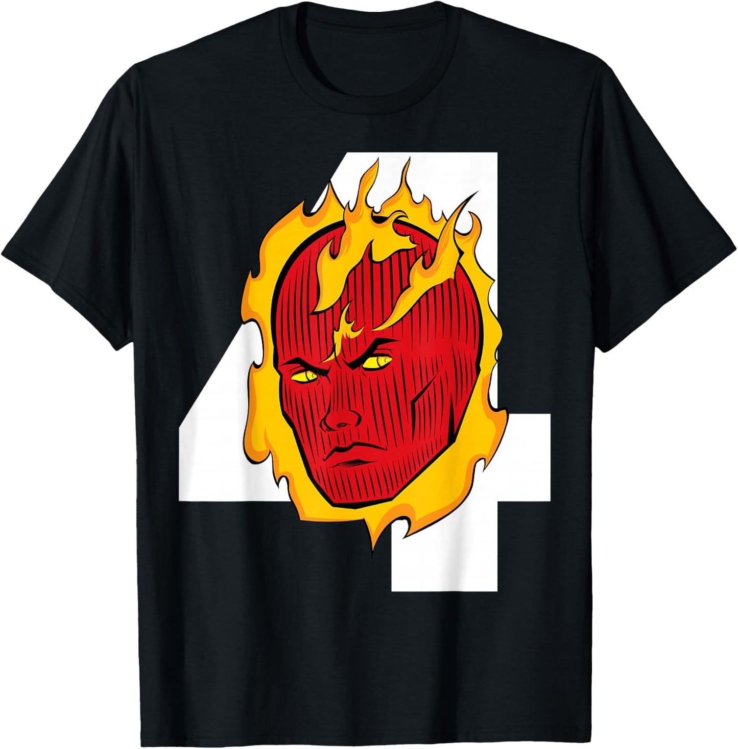 Marvel Fantastic Four Human Torch Big Face 4 Logo T-Shirt - T-Shirt | Black