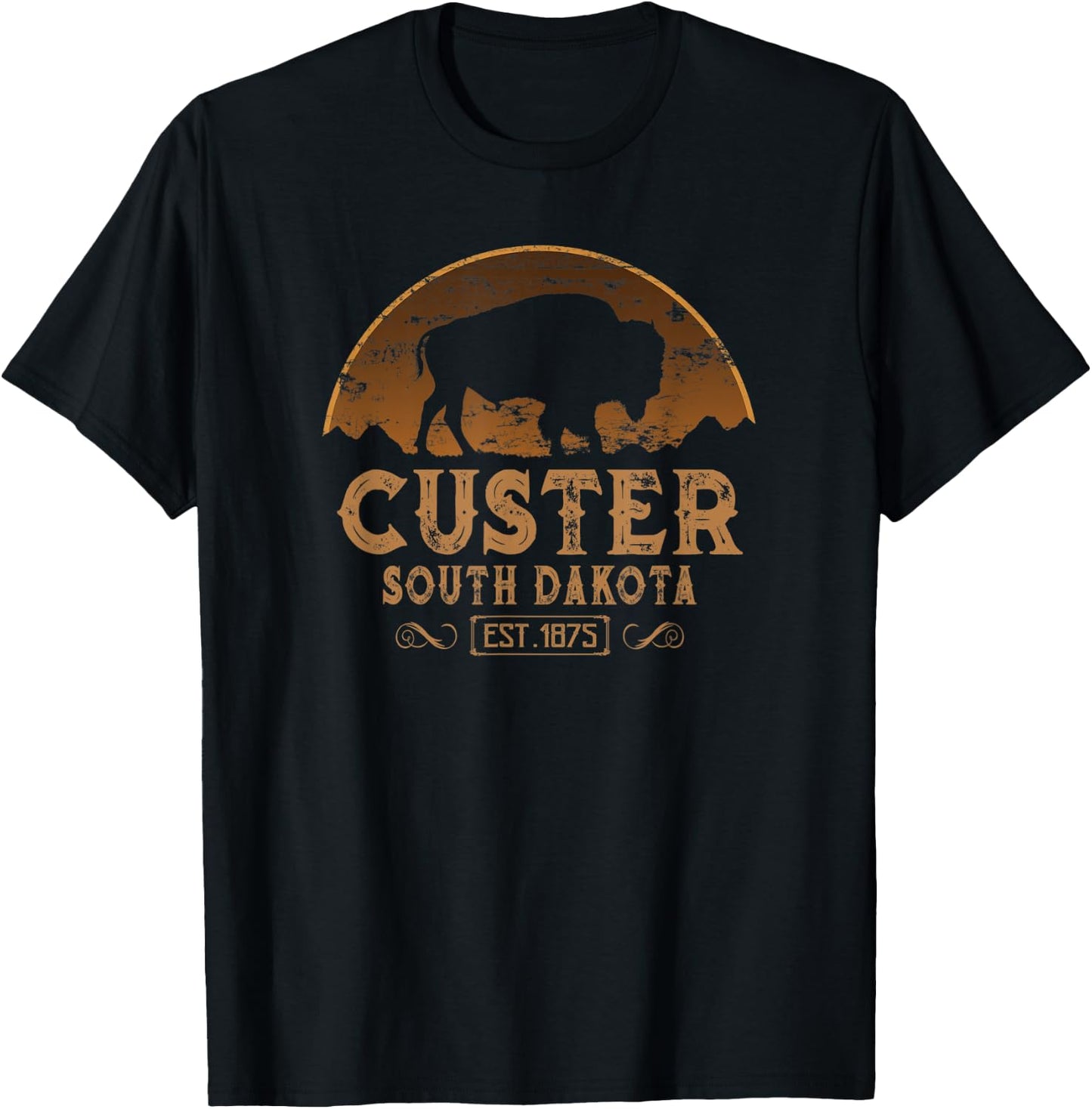 Custer South Dakota SD Buffalo T-Shirt - T-Shirt | Black