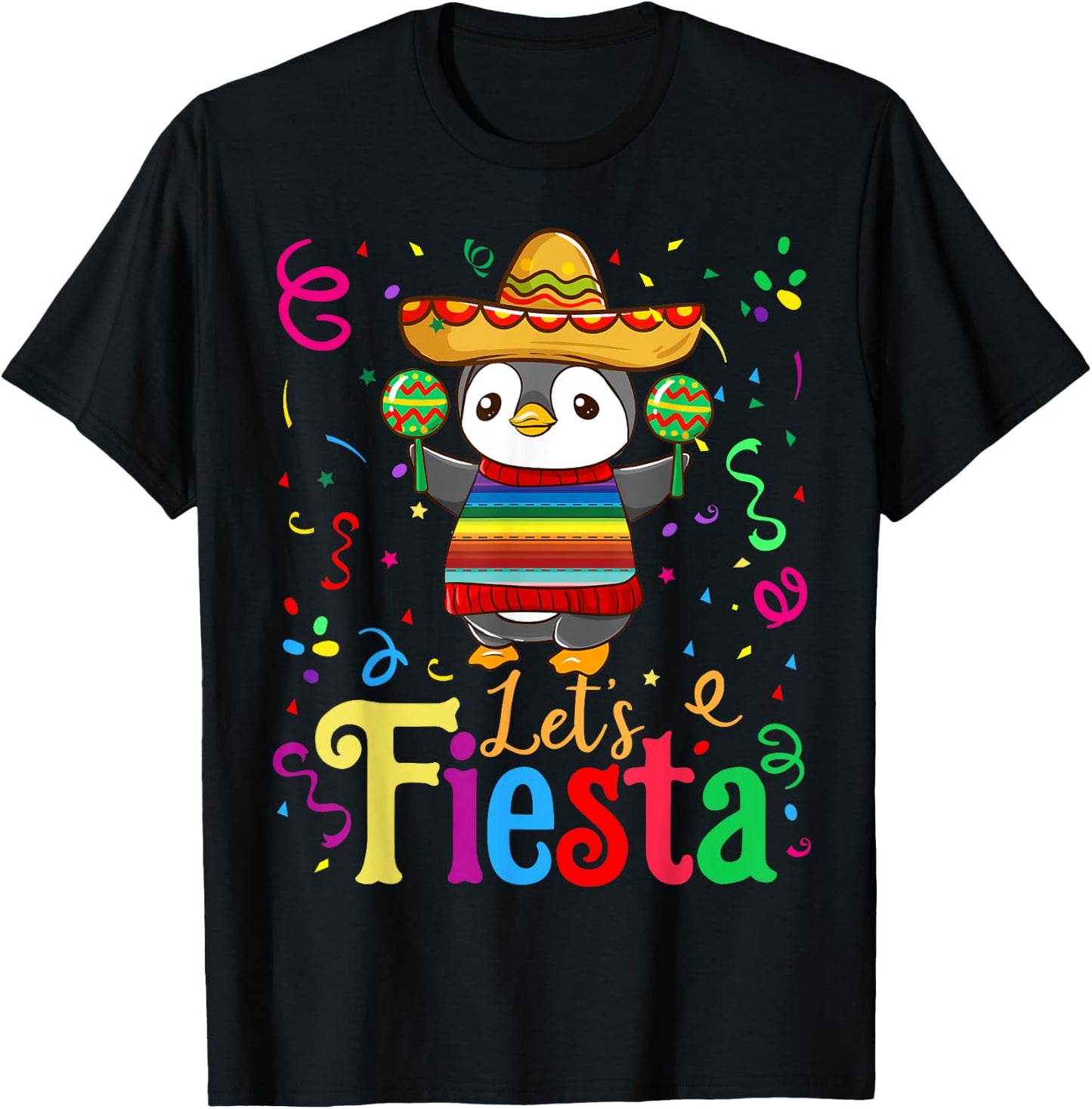 Cinco De Mayo 2020 Shirt Funny Mexican Penguin Let's Fiesta T-Shirt - T-Shirt | Black