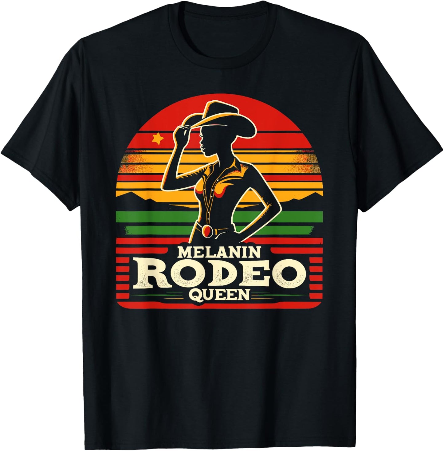Melanin Rodeo Queen, Retro African American Cowgirl T-Shirt - T-Shirt | Black