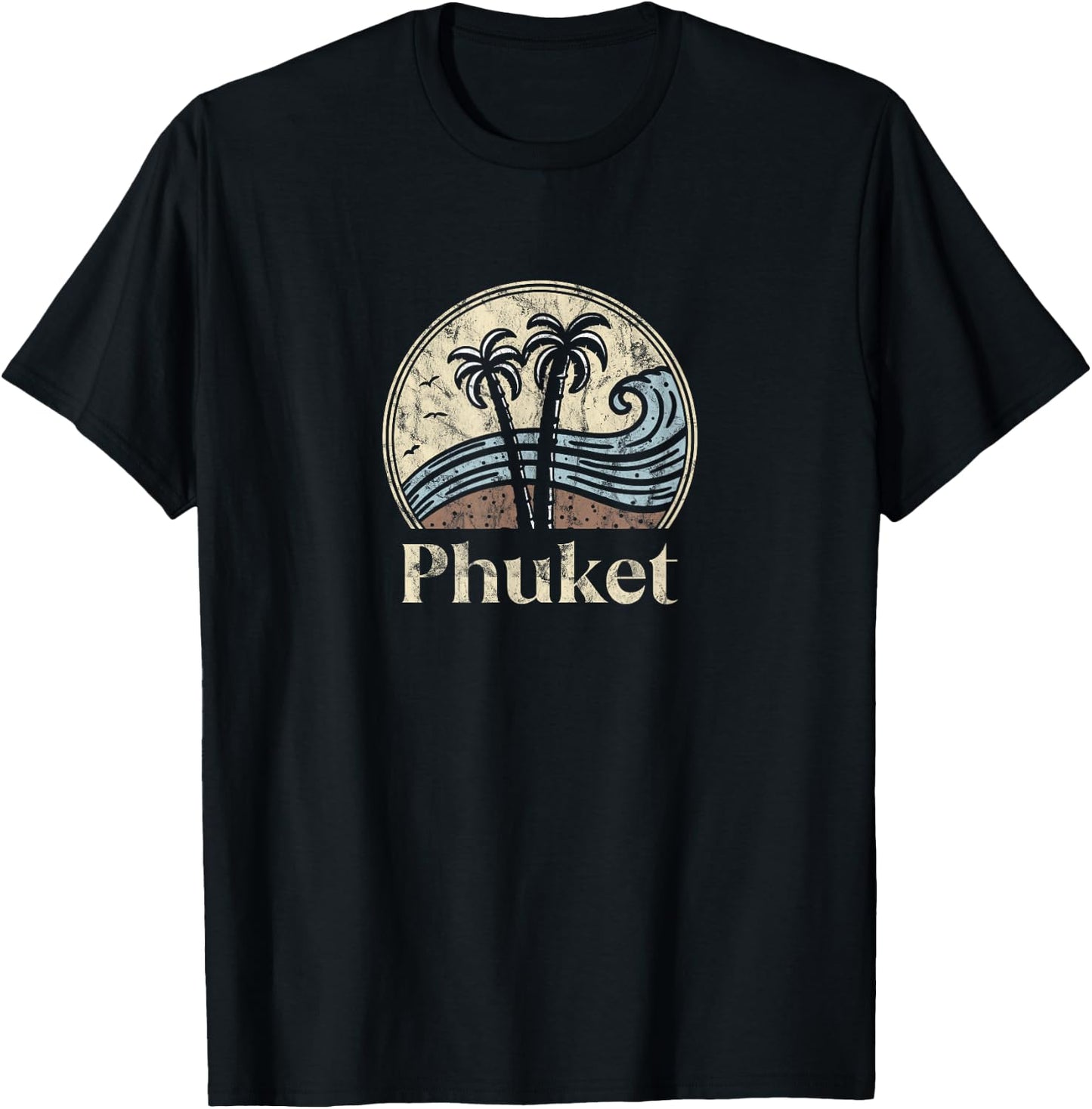 Vintage Phuket Thai Palm Trees Thailand Souvenir Beach T-Shirt - T-Shirt | Black