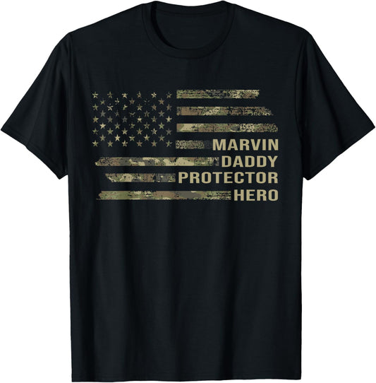 Husband Daddy Protector Hero Camo American Flag Marvin T-Shirt - T-Shirt | Black