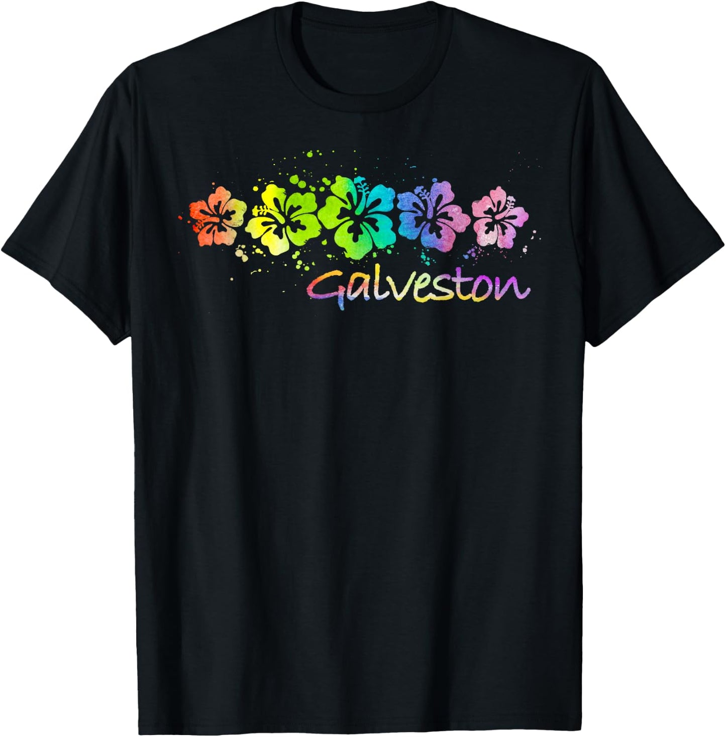 Galveston, TX Watercolor Beach & Surf T-Shirt - T-Shirt | Black