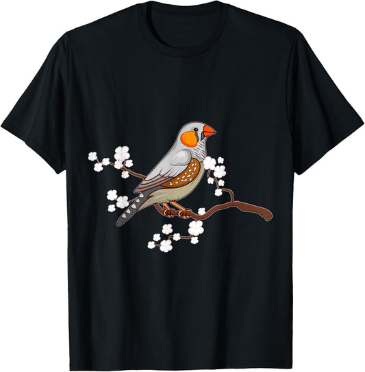 Zebra Finches in Cherry Blossom Japan Design T-Shirt - T-Shirt | Black