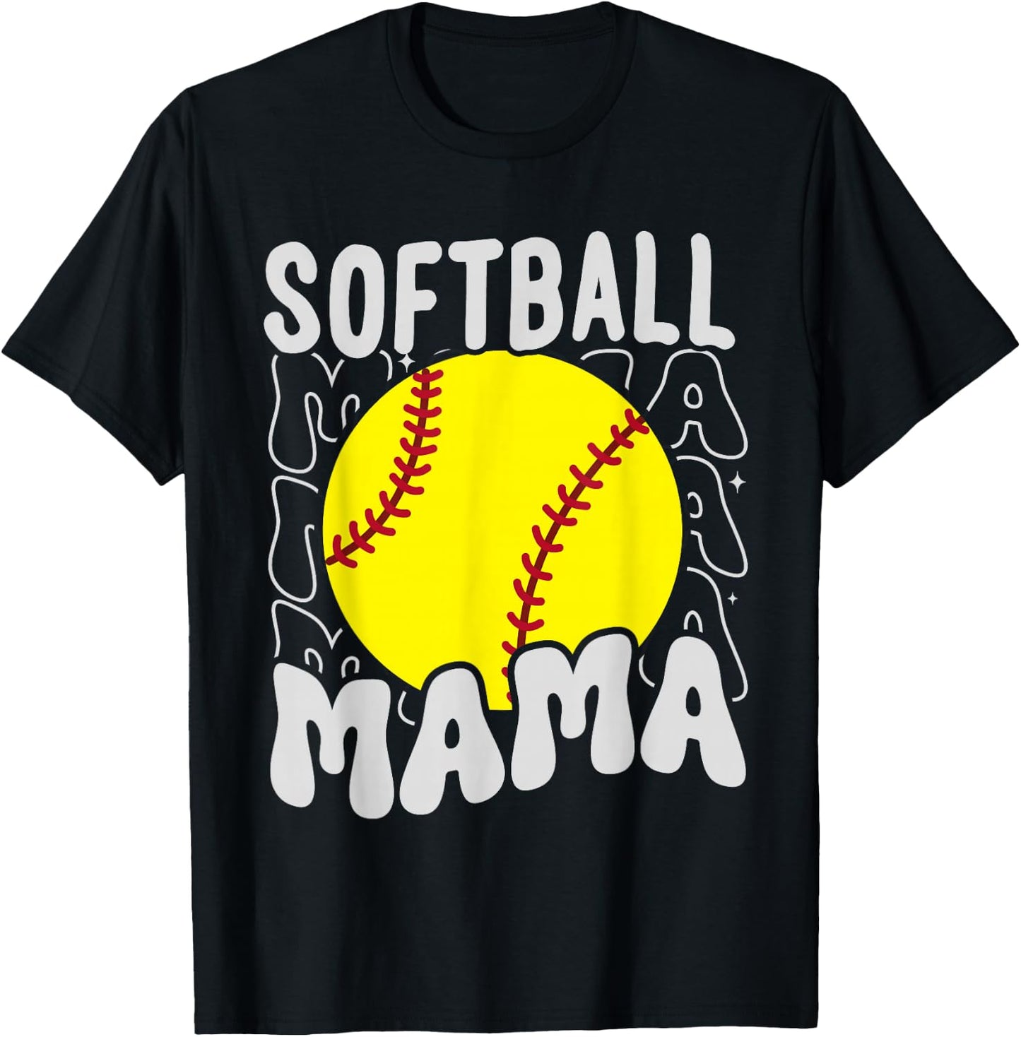 Groovy Softball Mama Softball Daughters Game Mothers Day T-Shirt - T-Shirt | Black